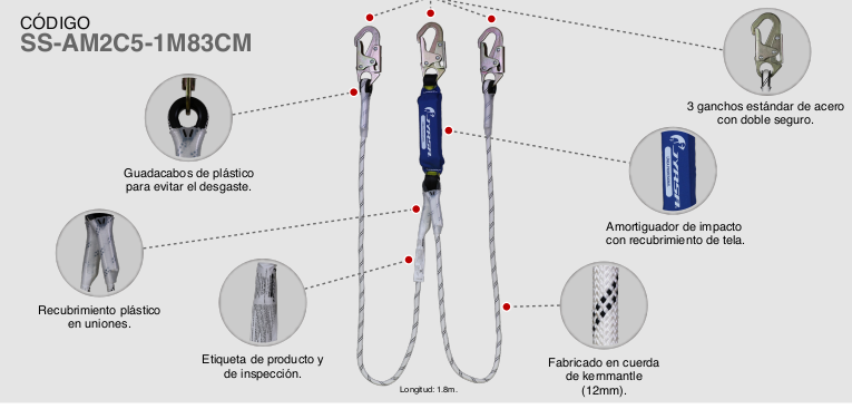 AMORTIGUADOR CON CUERDA DE NYLON DE 1/2&quot; DOBLE DE 1.83 MTS.