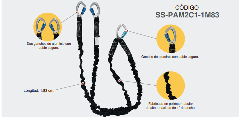 AMORTIGUADOR TUBULAR DOBLE C/ BANDA DE POLIESTER 1.83 MTS. 2 GANCHOS GRANDES